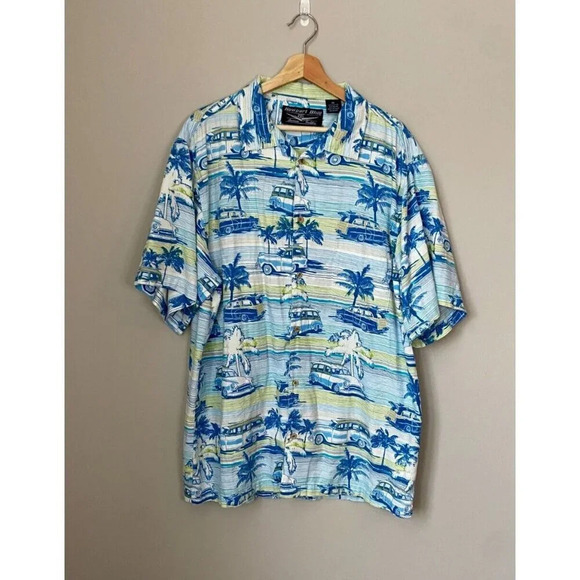 Newport Blue Men's Size XXL GM Beach Cruiser Camp Short Sleeve Button Down Shirt - Picture 1 of 16